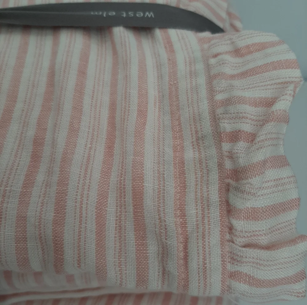 West Elm Heather Taylor Home Canyon Stripe Ruffle European Flax Linen Sheet Set